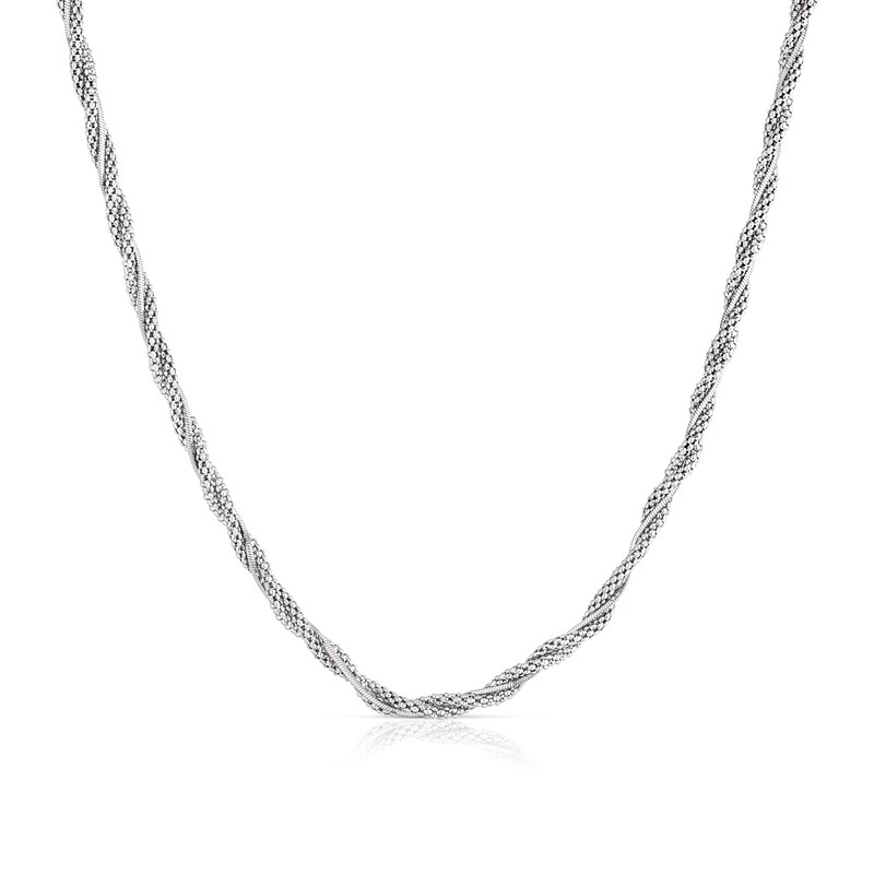 Sterling Silver Popcorn & Snake Twist Chain Necklace