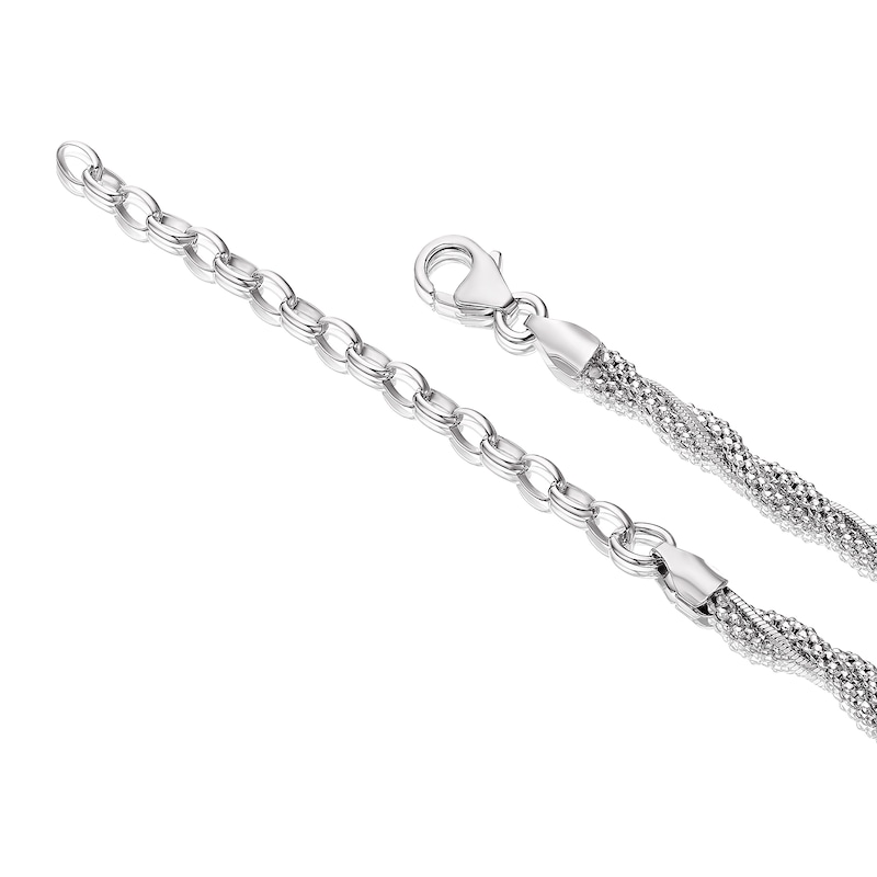 Sterling Silver Popcorn & Snake Twist Chain Necklace