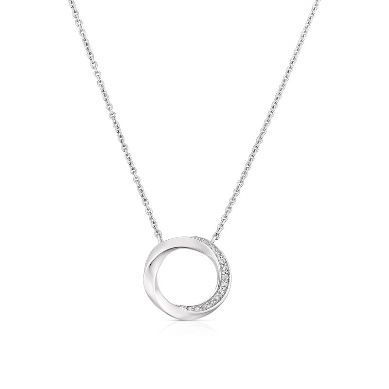 Main Image 1 of Sterling Silver Cubic Zirconia Twist Circle Necklace