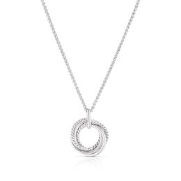 Sterling Silver Texture & Polish Interlinked Circle Pendant Necklace