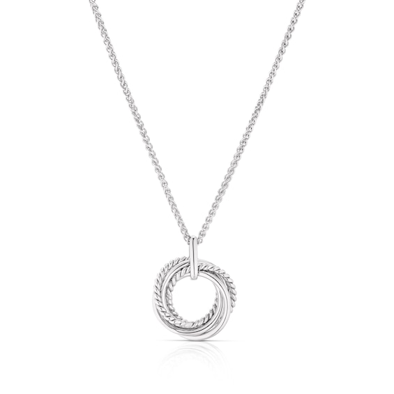 Sterling Silver Texture & Polish Interlinked Circle Pendant Necklace