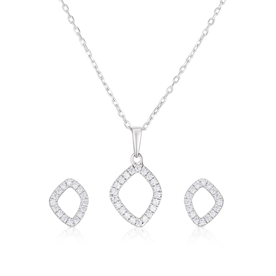 Sterling Silver CZ Open Stud Earring and Pendant Necklace Se