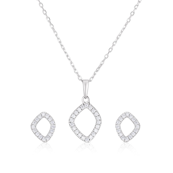 Sterling Silver CZ Open Stud Earring & Pendant Necklace Set