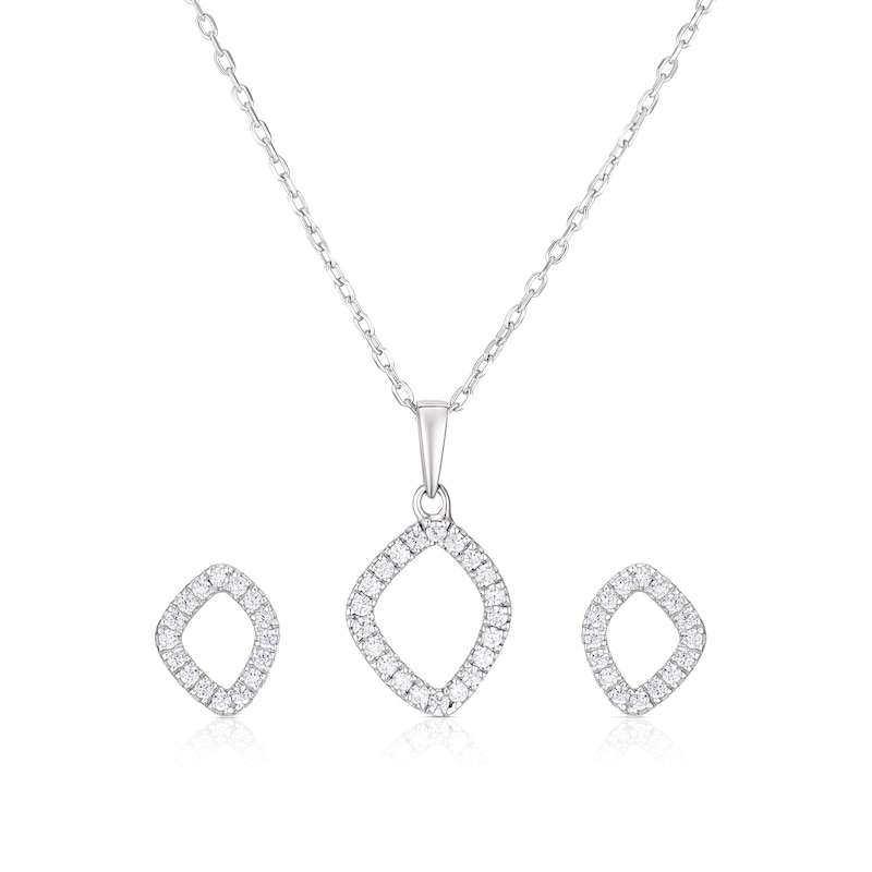 Sterling Silver CZ Open Stud Earring & Pendant Necklace Set