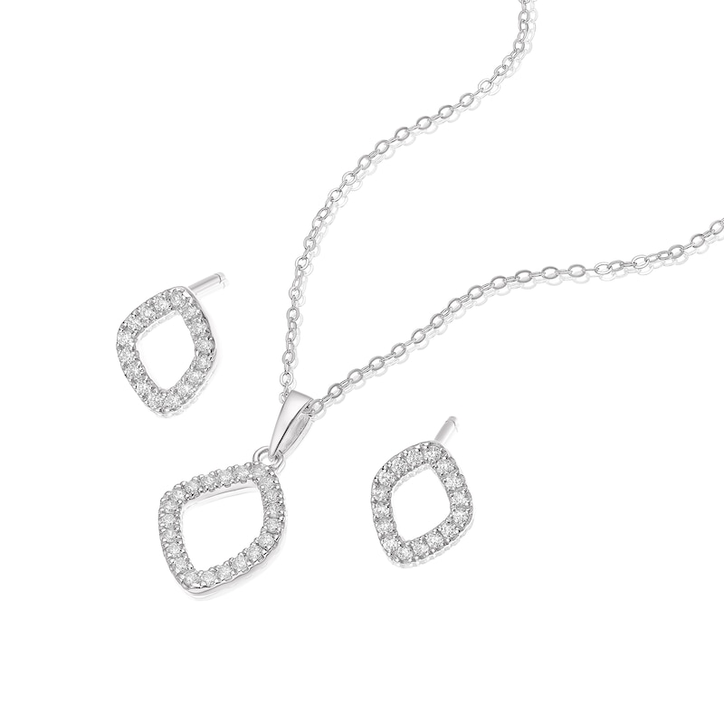 Sterling Silver CZ Open Stud Earring & Pendant Necklace Set