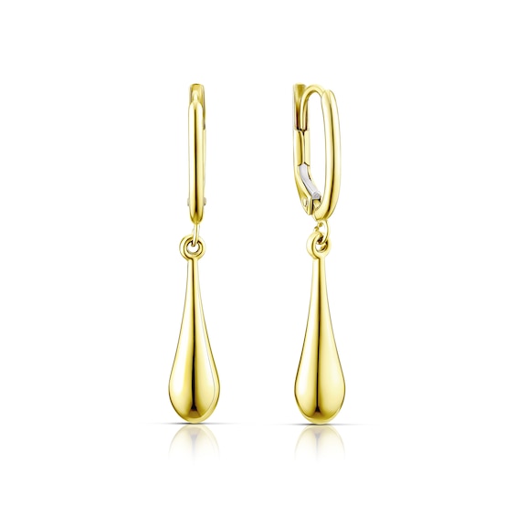 9ct Yellow Gold Droplet Drop Hoop Earring Ernest Jones
