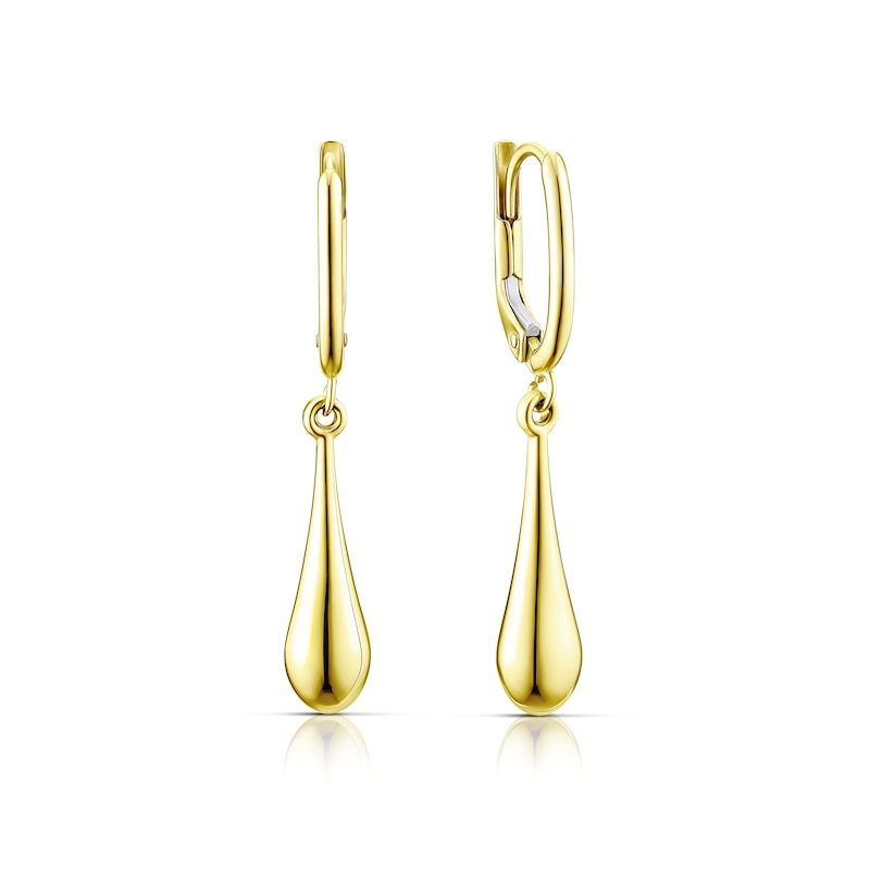 9ct Yellow Gold Droplet Drop Hoop Earring