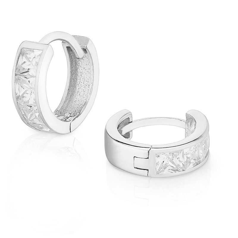 9ct White Gold Cubic Zirconia Huggie Hoop Earrings