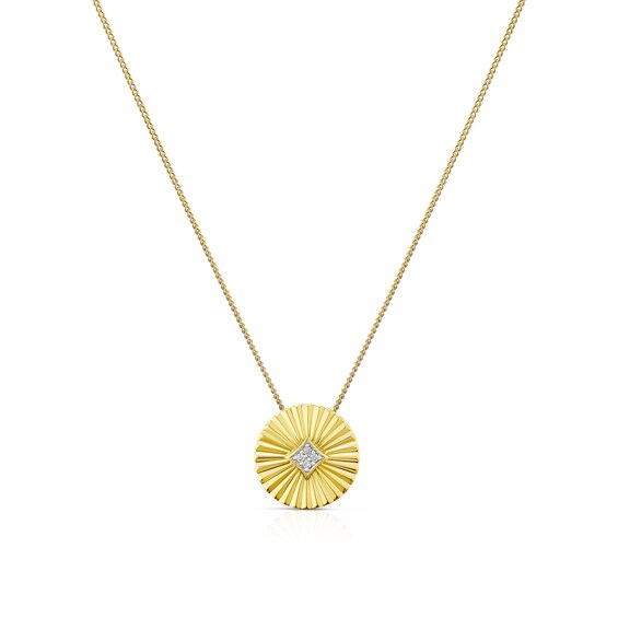 9ct Yellow Gold Texture Disc Cubic Zirconia Necklace
