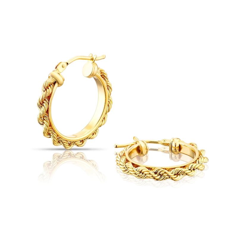 Main Image 1 of 9ct Yellow Gold Rope Hoop Earrings