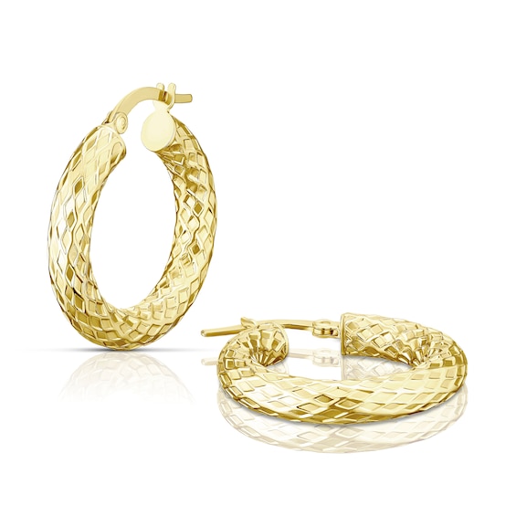 9ct Yellow Gold Diamond Cut Hoop Earrings