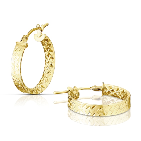 9ct Yellow Gold Diamond Cut Flat Edge Hoop Earrings