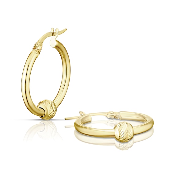 9ct Yellow Gold Diamond Cut Bead Hoop Earrings