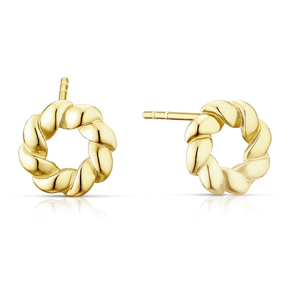 9ct Yellow Gold Rope Twist Open Circle Stud Earrings