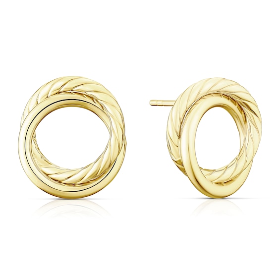 9ct Yellow Gold Polish & Rope Circle Stud Earrings