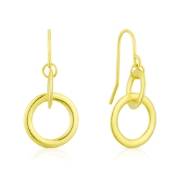 9ct Yellow Gold Double Circle Drop Earrings
