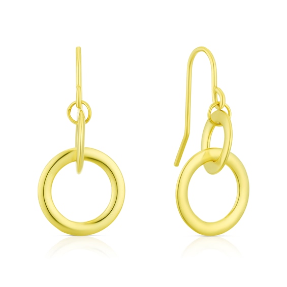 9ct Yellow Gold Double Circle Drop Earrings