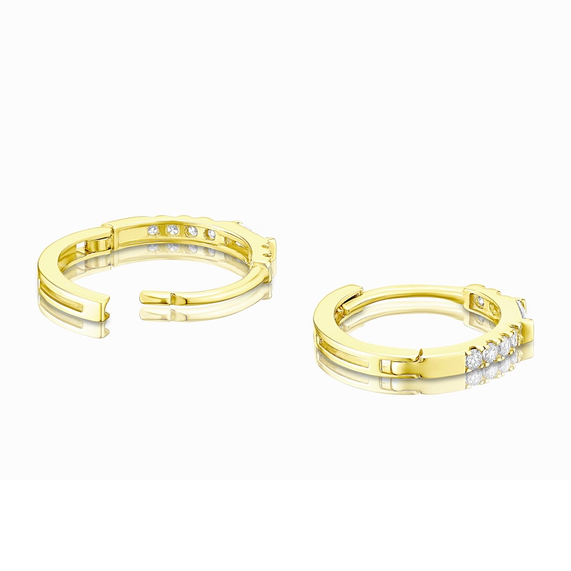 9ct Yellow Gold Round & Baguette Cubic Zirconia Huggie Hoop Earrings