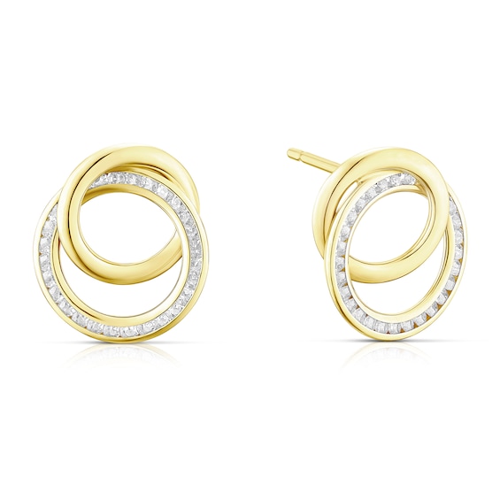 9ct Yellow Gold Cubic Zirconia Double Circle Earrings
