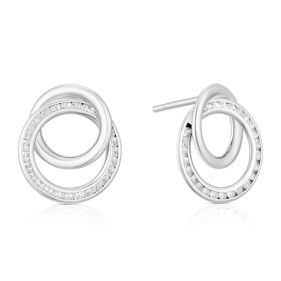 9ct White Gold Cubic Zirconia Double Circle Earrings