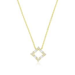 9ct Yellow Gold Round & Baguette Cubic Zirconia Open Square Necklace