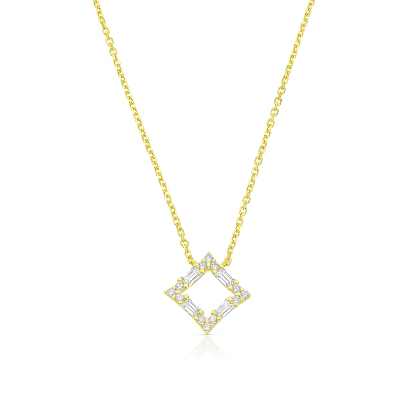 Main Image 1 of 9ct Yellow Gold Round & Baguette Cubic Zirconia Open Square Necklace