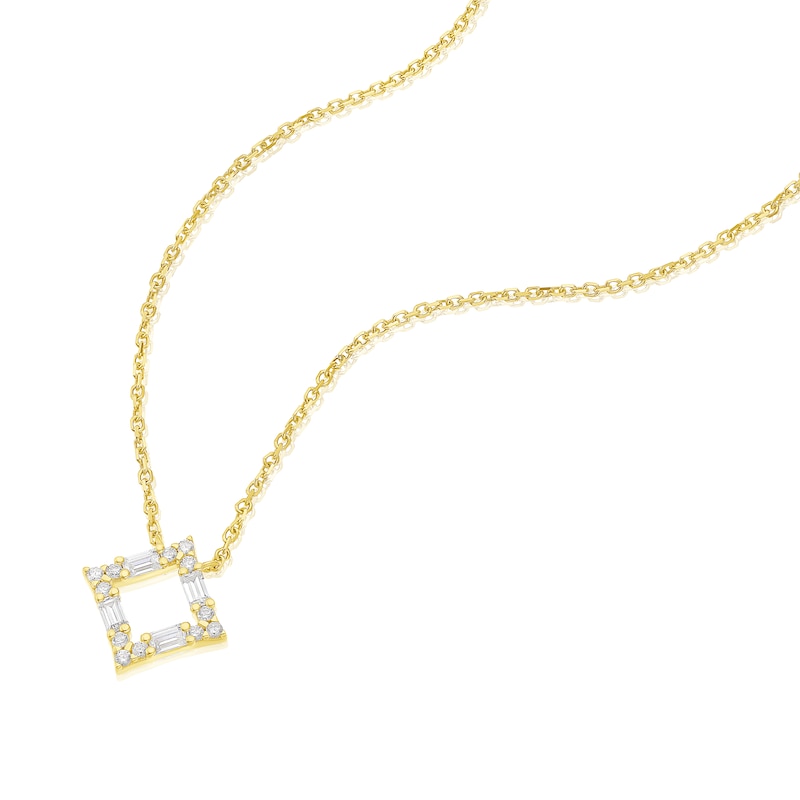 Main Image 2 of 9ct Yellow Gold Round & Baguette Cubic Zirconia Open Square Necklace