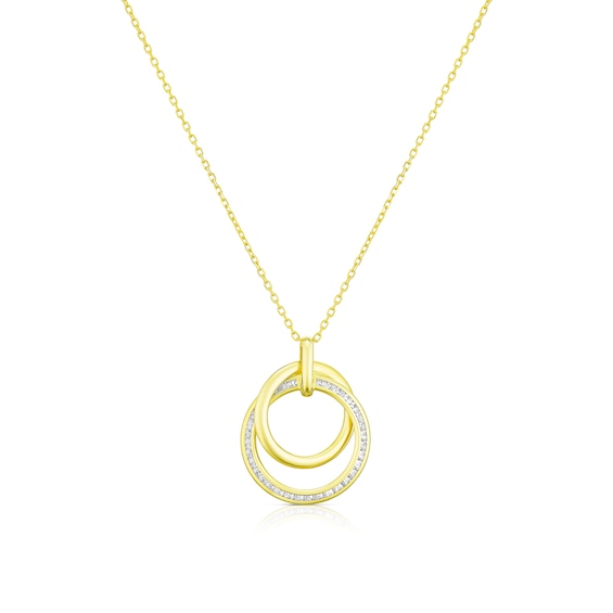 9ct Yellow Gold Cubic Zirconia Double Circle Pendant Necklace