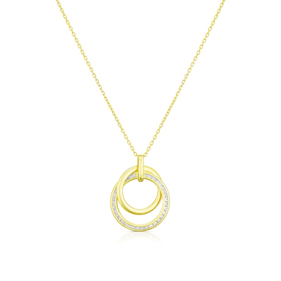 9ct Yellow Gold Cubic Zirconia Double Circle Pendant Necklac