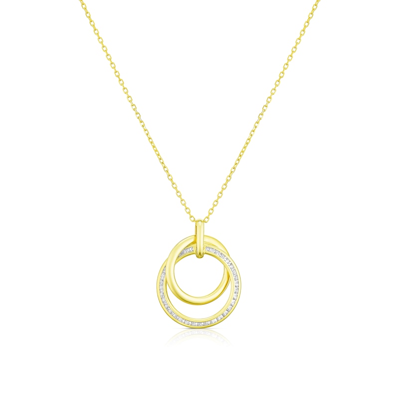 Main Image 1 of 9ct Yellow Gold Cubic Zirconia Double Circle Pendant Necklace