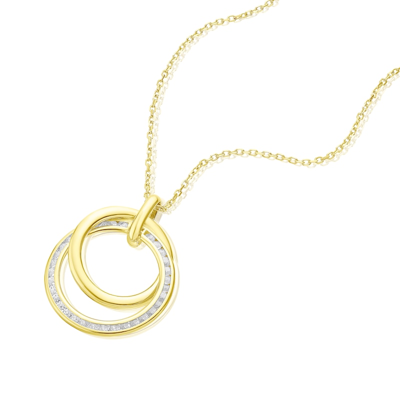 Main Image 2 of 9ct Yellow Gold Cubic Zirconia Double Circle Pendant Necklace