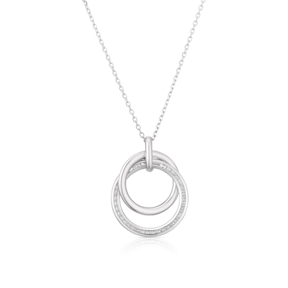 9ct White Gold Cubic Zirconia Double Circle Pendant Necklace