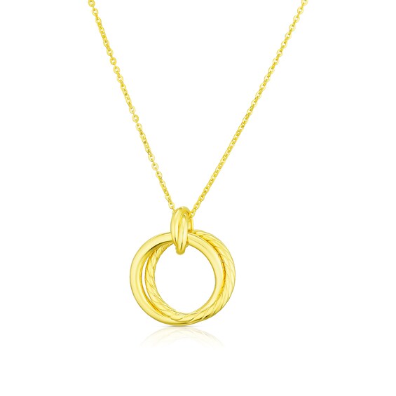 9ct Yellow Gold Polish and Rope Circle Pendant Necklace