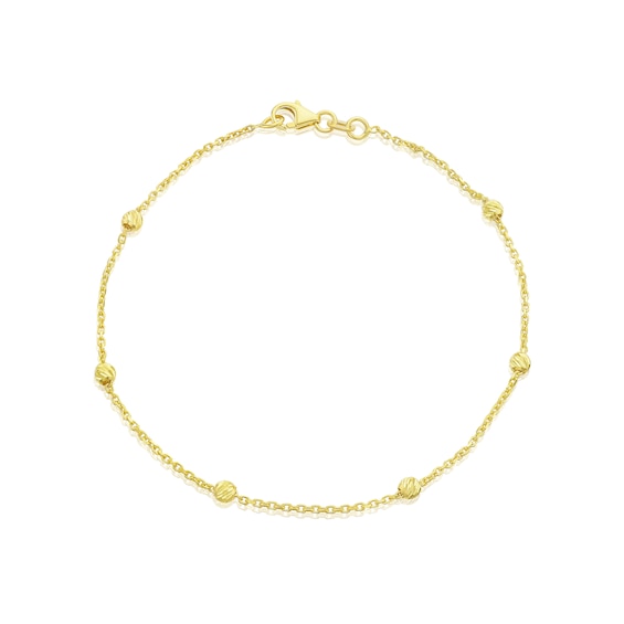 9ct Yellow Gold Diamond Cut Bead Station Bracelet