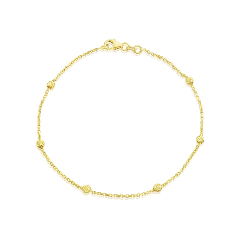 9ct Yellow Gold Diamond Cut Bead Station Bracelet