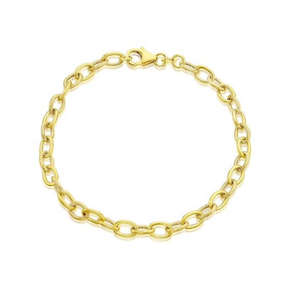 9ct Yellow Gold Polish & Texture Oval Link Bracelet