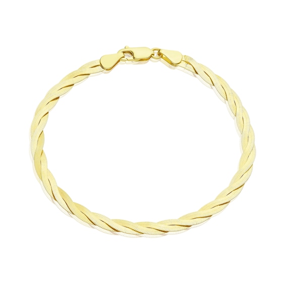 9ct Yellow Gold Braided Herringbone Chain Bracelet | Ernest Jones