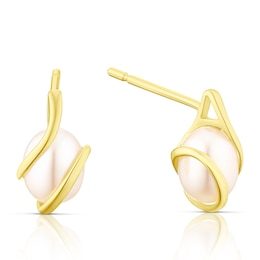 9ct Yellow Gold Pearl Wrap Stud Earrings