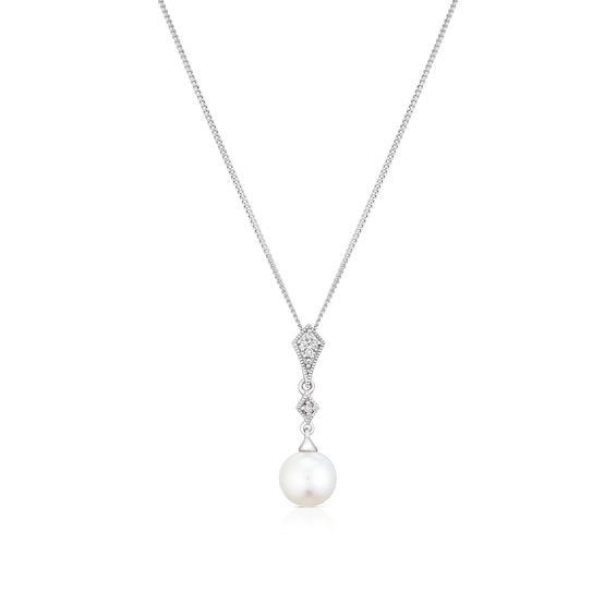 9ct White Gold and Diamond Pendant Necklace