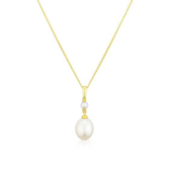 9ct Yellow Gold Pearl Double Pendant Necklace