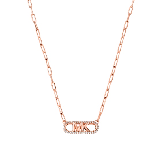 Michael Kors Statement Link MK 14ct Rose Gold Plated Silver Cubic Zirconia Necklace