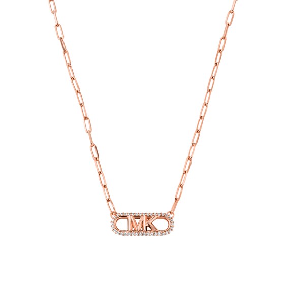 Michael Kors Statement Link MK 14ct Rose Gold Plated Silver Cubic Zirconia Necklace