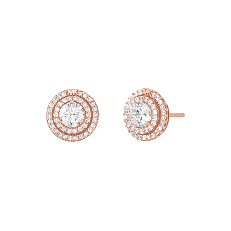 Michael Kors Brilliance 14ct Rose Gold Plated Silver Cubic Zirconia Halo Stud Earrings