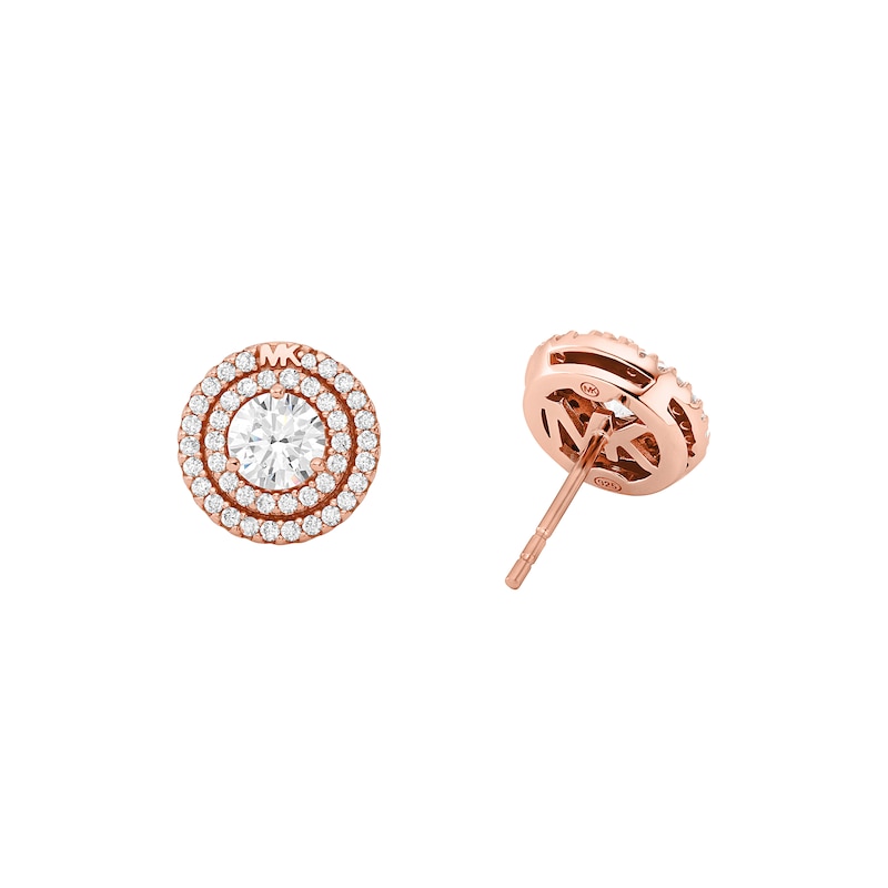 Michael Kors Brilliance 14ct Rose Gold Plated Silver Cubic Zirconia Halo Stud Earrings