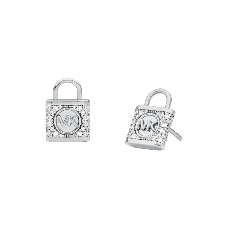 Main Image 1 of Michael Kors Sterling Silver Cubic Zirconia Pave Padlock Stud Earrings