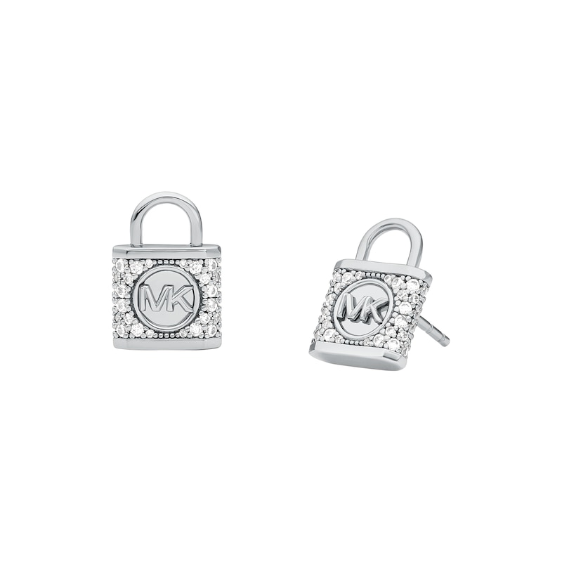 Michael Kors Sterling Silver Cubic Zirconia Pave Padlock Stud Earrings