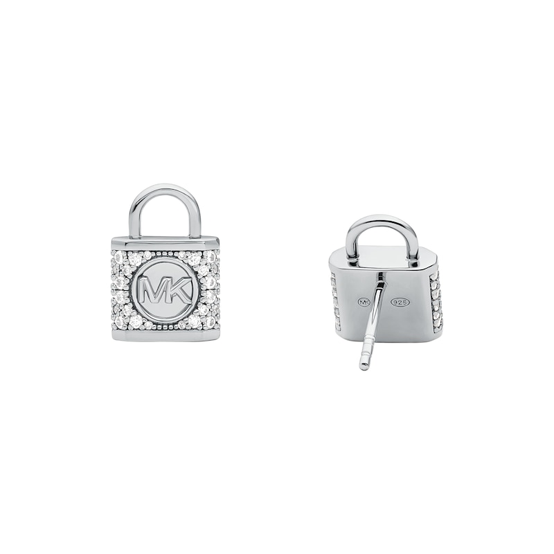 Michael Kors Sterling Silver Cubic Zirconia Pave Padlock Stud Earrings