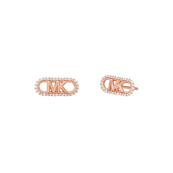 Michael Kors Statement Link MK 14ct Rose Gold Plated Silver Cubic Zirconia Stud Earrings