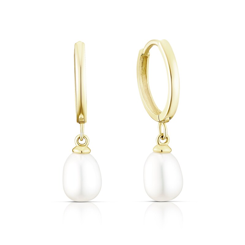 9ct Yellow Gold Pearl Drop Hoop Earrings | Ernest Jones