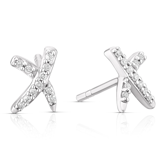 Sterling Silver 0.08ct Diamond Kiss Stud Earrings